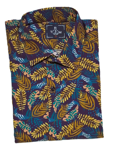 Chemise Homme à Imprimé Tropical – Élégance Colorée avec Motifs Feuilles et Fleurs