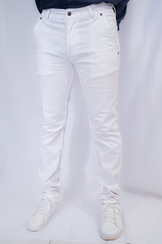 Pantalon Blanc Slim en Coton - Confort et Élégance Décontractée