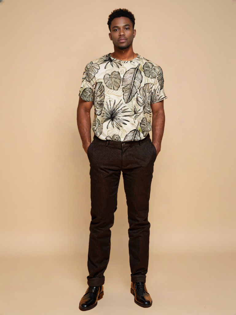 t-shirt homme tropical à imprimé feuilles - style léger et confortable pour le climat tropical