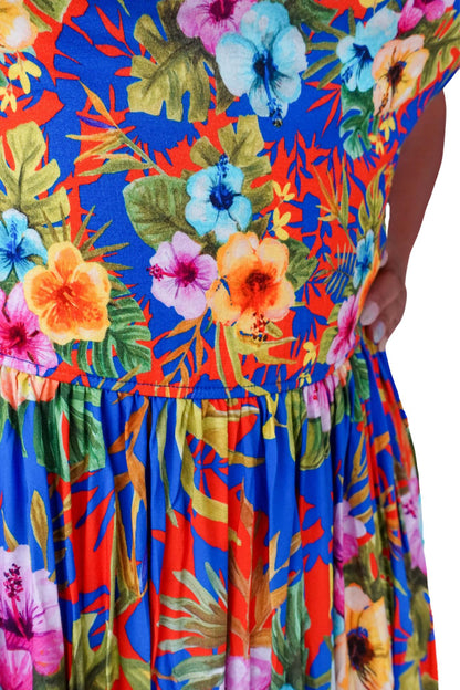 Robe longue tropicale multicolore à motif floral – Parfaite pour un style chic et estival