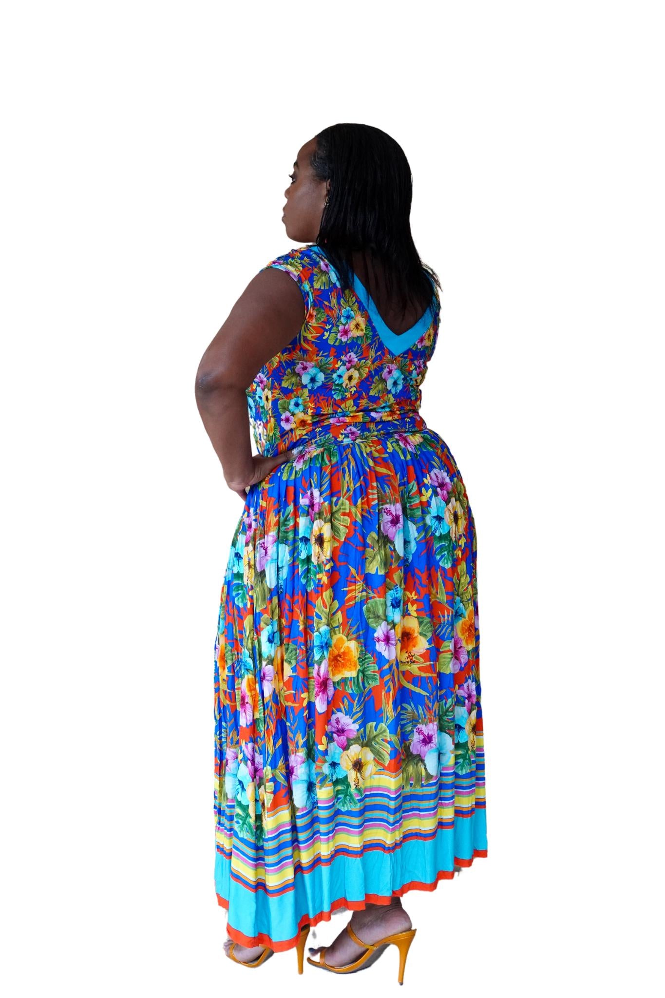 robe longue tropicale multicolore à motif floral – parfaite pour un style chic et estival