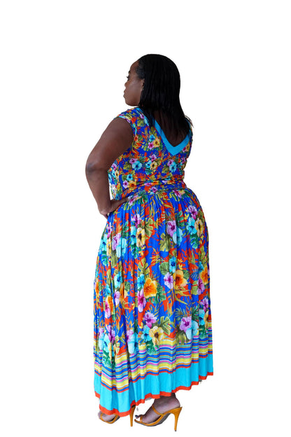 Robe longue tropicale multicolore à motif floral – Parfaite pour un style chic et estival