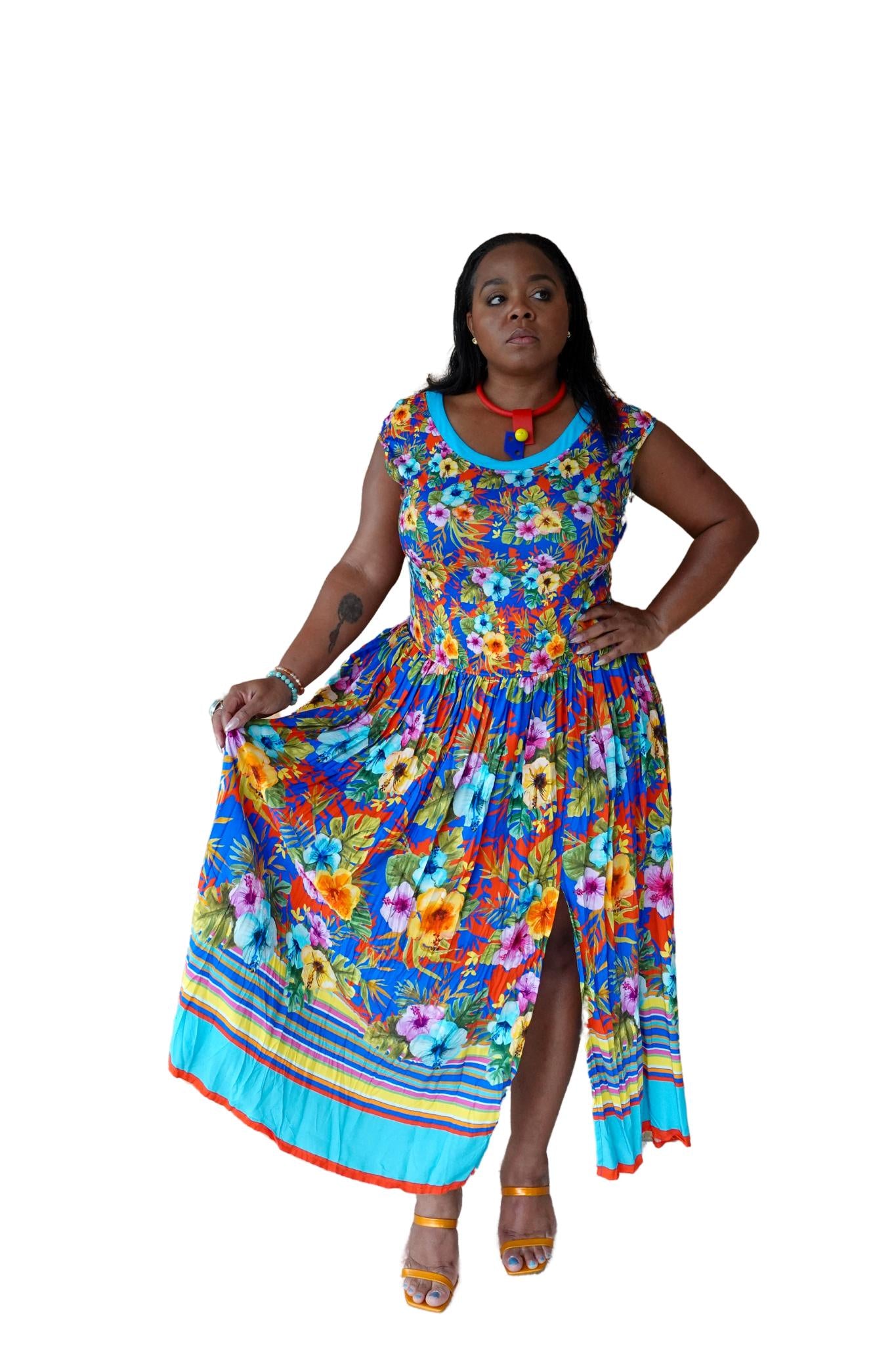 robe longue tropicale multicolore à motif floral – parfaite pour un style chic et estival