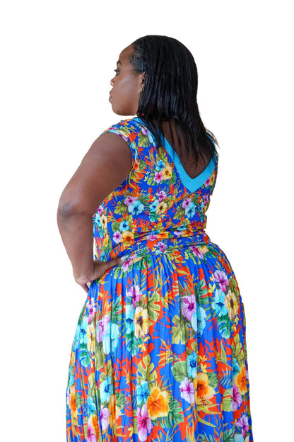 Robe longue tropicale multicolore à motif floral – Parfaite pour un style chic et estival