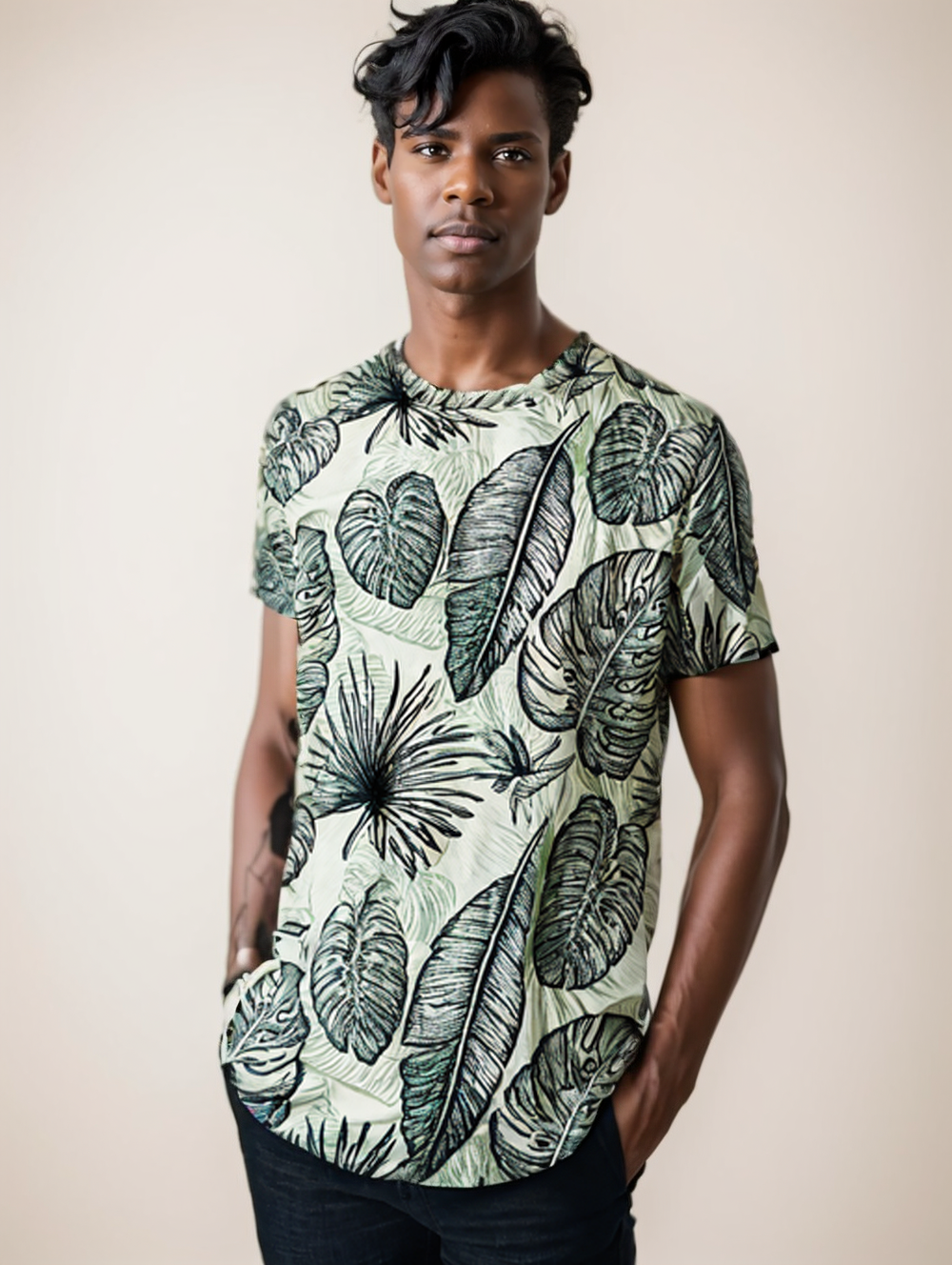 t-shirt homme tropical à imprimé feuilles - style léger et confortable pour le climat tropical